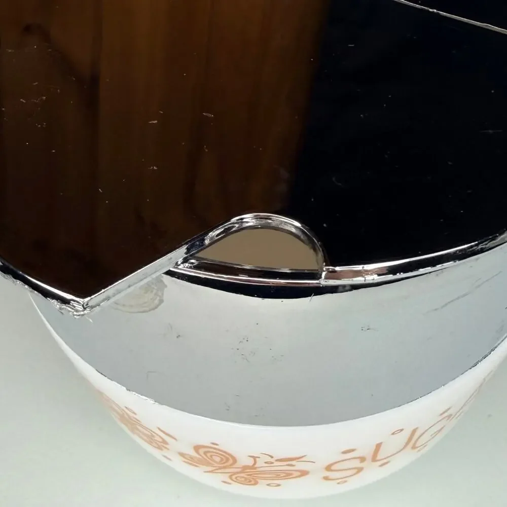 Vintage Gemco USA Milk Glass Sugar Canister Chrome Lid Butterfly 1970s Retro MCM